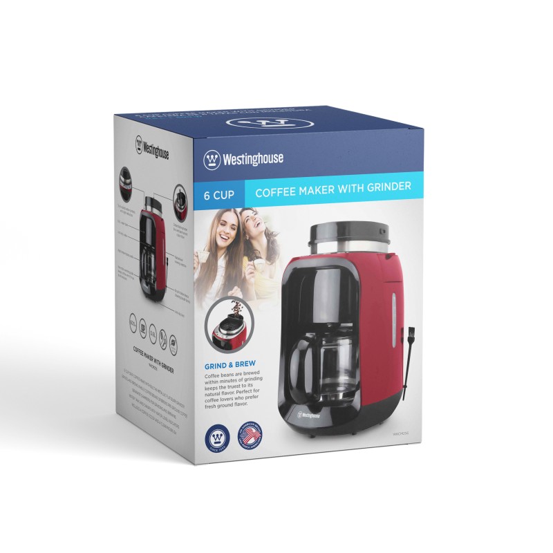 Westinghouse cafetera con moledor café 2 en 1 roja  - WKCM256