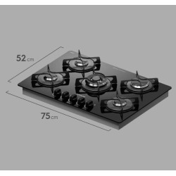 Frigidaire plantilla de gas 30"   vidrio templado empotrable 5 quemadores FTGC3050VB