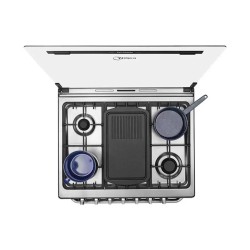 Midea Cocina a gas 30 pulgadas negra 6 quemadores capelo air fryer parrillas de hierro fundido MGS30FS1LEAMSS