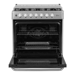 Midea Cocina a gas 30 pulgadas negra 6 quemadores capelo air fryer parrillas de hierro fundido MGS30FS1LEAMSS