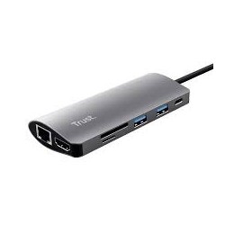 Trust adaptador 7-en-1 USB-C- HDMI- red-lector de tarjetas USB-C y USB - 23775