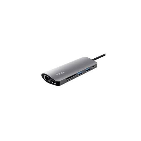 Trust adaptador 7-en-1 USB-C- HDMI- red-lector de tarjetas USB-C y USB - 23775