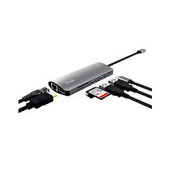 Trust adaptador 7-en-1 USB-C- HDMI- red-lector de tarjetas USB-C y USB - 23775