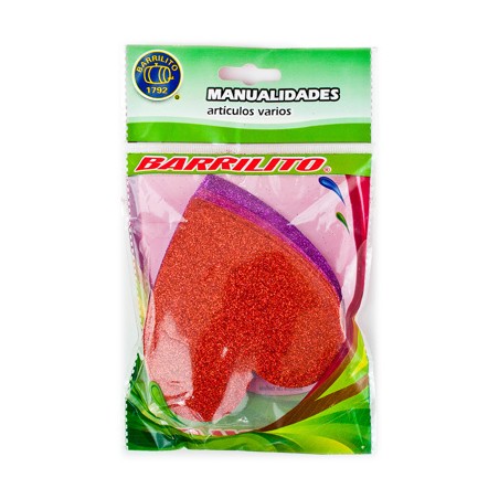 Barrilito calcomania de foamy corazon fs004 con pegamento 9.6 cm 10 piezas 3 colores