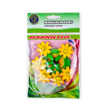 Barrilito clip de madera flores amarillas wclp10a 6 piezas