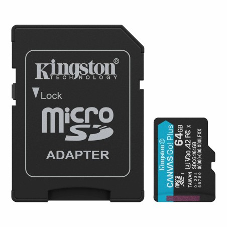 Kingston memoria microSDXC 64 GB canvas go plus gen4 200MB/s A2 U3 V30 card + ADP - SDCG4/64GB